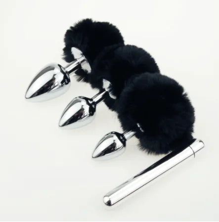 Soft Bunny Tail Metal Anal Plug for Adults
