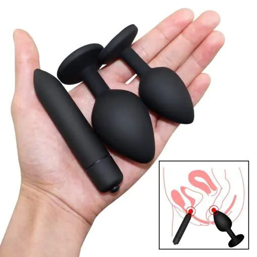 3PC Black Silicone Anal Training Set