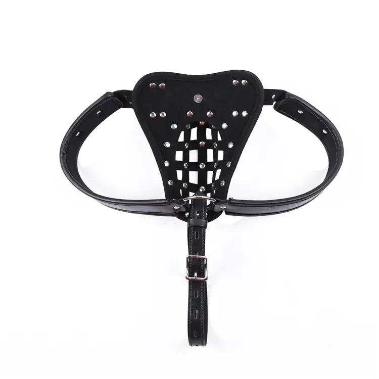 Leather Men's Chastity Belt with Cock Cage